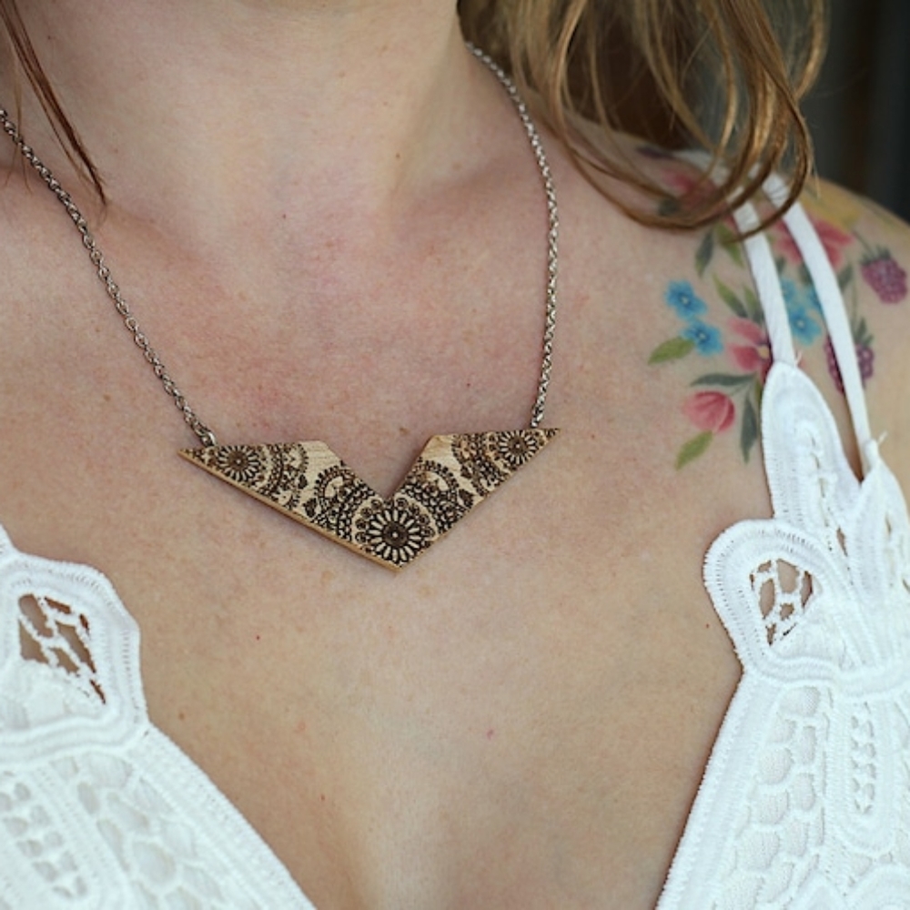 Handmade wooden Mandala necklace
